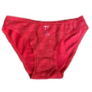 [Pi] Red Cotton Panty with Lace Front